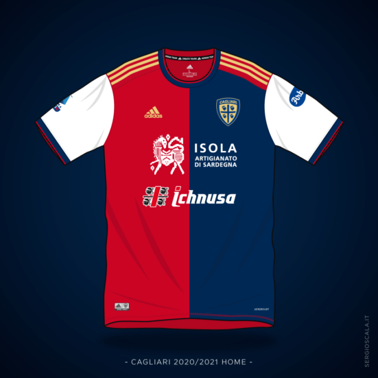 Vector illustration of Cagliari 2020 2021 home shirt by Adidas