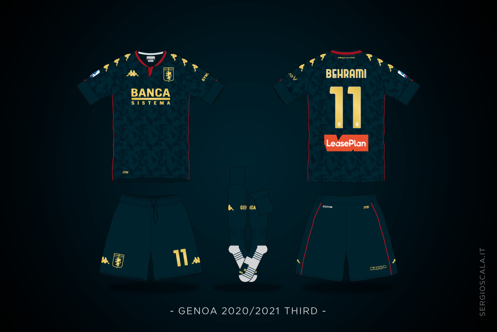 Vector illustration of Genoa 2020 2021 third shirt by Kappa