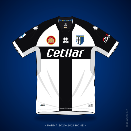 Vector illustration of Parma 2020 2021 home shirt by Errea