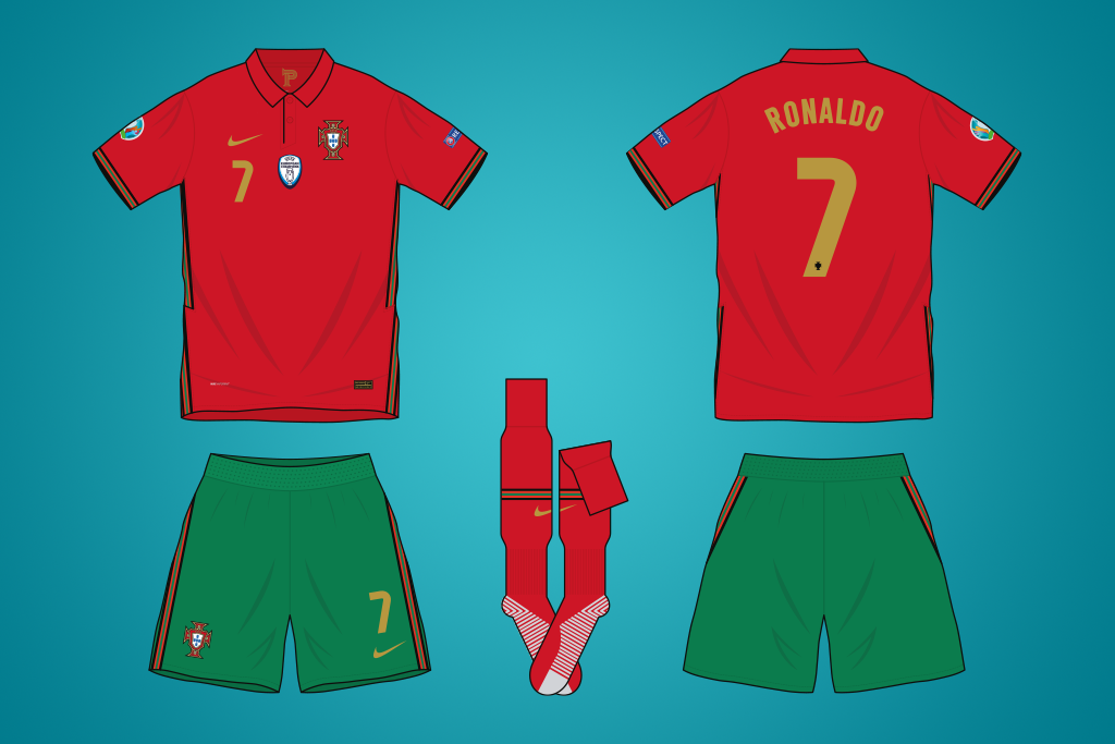 Vector illustration of Portugal 2020 home shirt by Nike