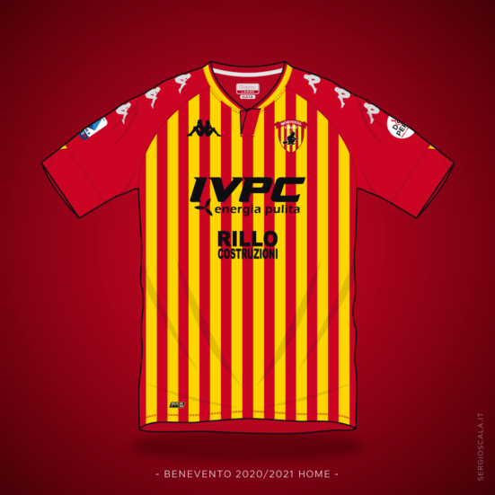 Illustration of Benevento 2020 2021 home shirt by Kappa